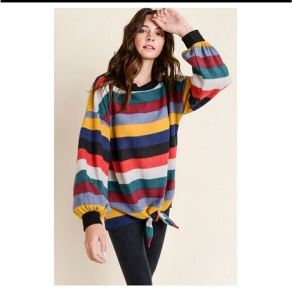 Soft and Warm Color Block Striped Fleece Top - Picture 3 of 10